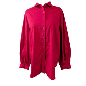 Chico's Red Blouse Shirt Top Balloon Puff Sleeve Pocket Blouse Size 2 Large NWT